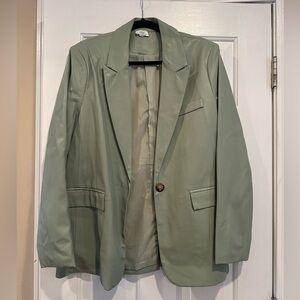 Sage Green Single-Button Blazer (Vegan Leather)